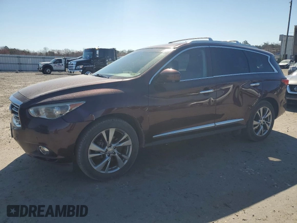 2013 Infiniti JX35 with VIN 5N1AL0MM7DC307383, listed as a Copart auction lot 48885285 with 159,328 mi miles and Salvage Title. Bid and sale history available at DreamBid. Image 1.