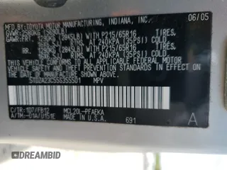 2005 Toyota Sienna CE with VIN 5TDZA23C55S355501, listed as a Copart auction lot 54168415 with 176,844 mi miles and Salvage Title. Bid and sale history available at DreamBid. Image 13.