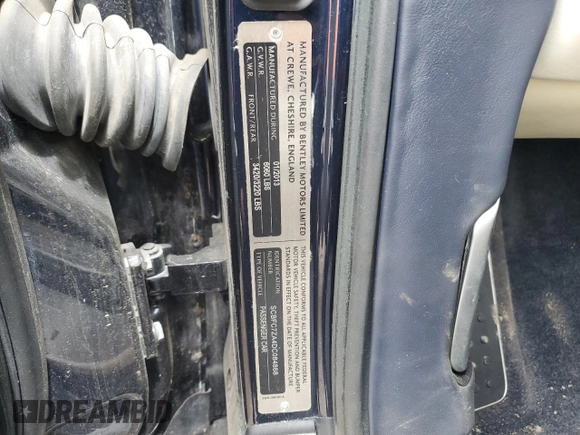 2013 Bentley Continental GT with VIN SCBFC7ZA4DC084868, listed as a Copart auction lot 54187554 with Not Provided miles and Salvage Title. Bid and sale history available at DreamBid. Image 12.