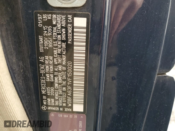 1997 Mercedes-Benz SL 500 with VIN WDBFA63F1VF150020, listed as a Copart auction lot 51012045 with 287,777 mi miles and Clean title. Bid and sale history available at DreamBid. Image 12.