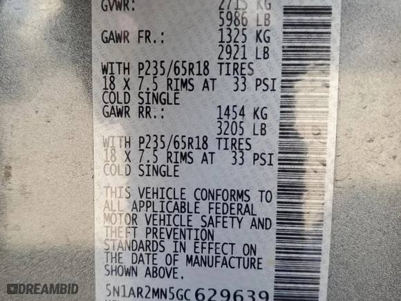 2016 Nissan Pathfinder S with VIN 5N1AR2MN5GC629639, listed as a Copart auction lot 50007035 with 130,771 mi miles and Clean Title. Bid and sale history available at carsss.com. Image 13.