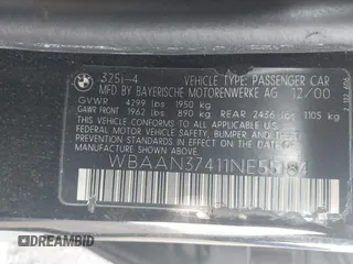 2001 BMW 3 Series 325i z VIN WBAAN37411NE55184, wystawiony jako IAAI lot #42410040 z przebiegiem 127 287 mil mil oraz . Historia ofert i sprzedaży dostępna na DreamBid. Obrazek 9.