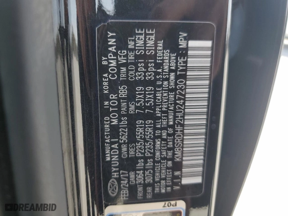 2017 Hyundai Santa Fe Limited Ultimate with VIN KM8SRDHF2HU247230, listed as a Copart auction lot 49031275 with 117,115 mi miles and Salvage Title. Bid and sale history available at carsss.com. Image 16.