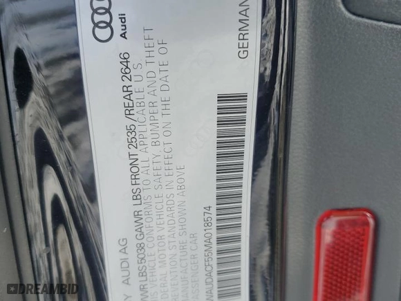2021 Audi A5 Sportback S line Premium with VIN WAUDACF55MA018574, listed as a Copart auction lot 88224975 with NaN miles and Salvage Title. Bid and sale history available at carsss.com. Image 14.