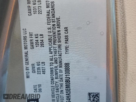 2011 Buick Lucerne CX with VIN 1G4HA5EM0BU100888, listed as a Copart auction lot 52037855 with 75,543 mi miles and Salvage Title. Bid and sale history available at DreamBid. Image 12.