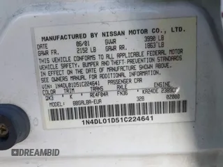 2001 Nissan Altima GXE with VIN 1N4DL01D51C224641, listed as a IAAI auction lot 41921413 with 169,616 mi miles. Bid and sale history available at carsss.com. Image 9.