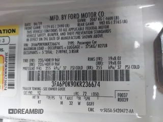 2019 Ford Fusion Titanium with VIN 3FA6P0K90KR236674, listed as a IAAI auction lot 42008633 with 99,737 mi miles and . Bid and sale history available at DreamBid. Image 9.