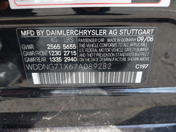 2007 Mercedes-Benz S-Class 5.5L V8 with VIN WDDNG71X67A089282, listed as a IAAI auction lot 41913014 with 195,461 mi miles. Bid and sale history available at carsss.com. Image 9.