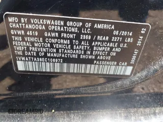2014 Volkswagen Passat S with VIN 1VWAT7A38EC106972, listed as a IAAI auction lot 42549123 with 166,562 mi miles and . Bid and sale history available at DreamBid. Image 9.