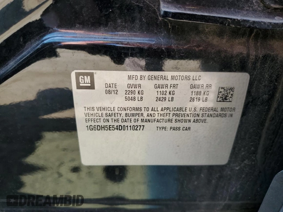 2013 Cadillac CTS Luxury with VIN 1G6DH5E54D0110277, listed as a Copart auction lot 59791905 with 35,119 mi miles and Clean title. Bid and sale history available at DreamBid. Image 12.