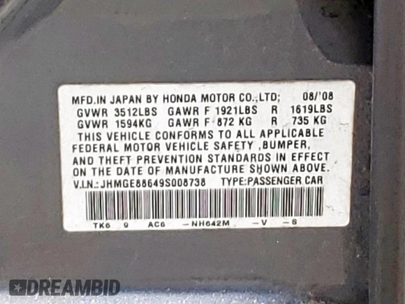 2009 Honda Fit Sport w/Navi with VIN JHMGE88649S008738, listed as a Copart auction lot 53961345 with 282,290 mi miles and Salvage Title. Bid and sale history available at carsss.com. Image 12.
