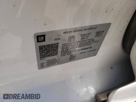 2020 GMC Yukon SLT with VIN 1GKS2BKC1LR268078, listed as a Copart auction lot 63642494 with 63,584 mi miles and Salvage Title. Bid and sale history available at carsss.com. Image 14.