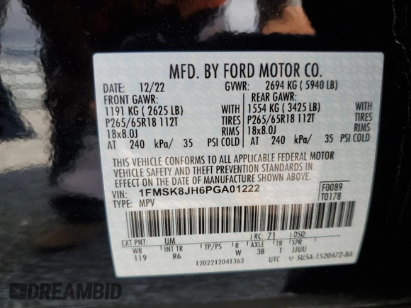 2023 Ford Explorer Timberline z VIN 1FMSK8JH6PGA01222, wystawiony jako Copart lot #51848475 z przebiegiem 46 454 mil mil oraz Szkoda całkowita • Salvage title. Historia ofert i sprzedaży dostępna na DreamBid. Obrazek 13.