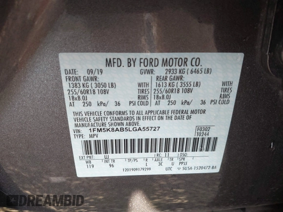 2020 Ford Police Interceptor Utility z VIN 1FM5K8AB5LGA55727, wystawiony jako IAAI lot #40877399 z przebiegiem 38 827 mil mil oraz . Historia ofert i sprzedaży dostępna na DreamBid. Obrazek 9.