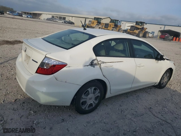 2012 Honda Civic Hybrid with VIN JHMFB4F39CS002107, listed as a Copart auction lot 46880265 with 192,556 mi miles and Salvage Title. Bid and sale history available at carsss.com. Image 3.