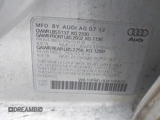 2013 Audi allroad Premium Plus with VIN WA1UFAFL0DA105820, listed as a IAAI auction lot 42095816 with 213,368 mi miles. Bid and sale history available at carsss.com. Image 9.