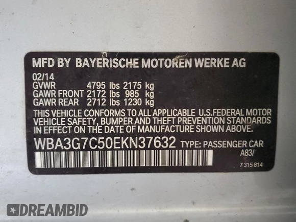 2014 BMW 3 Series 328i xDrive with VIN WBA3G7C50EKN37632, listed as a Copart auction lot 53490895 with 169,008 mi miles and Clean Title. Bid and sale history available at carsss.com. Image 12.