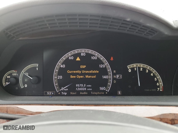 2009 Mercedes-Benz S-Class 5.5L V8 with VIN WDDNG71X59A245895, listed as a Copart auction lot 44046305 with 126,026 mi miles and Salvage Title. Bid and sale history available at carsss.com. Image 9.