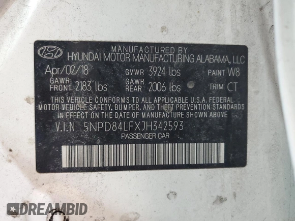 2018 Hyundai Elantra Value Edition with VIN 5NPD84LFXJH342593, listed as a Copart auction lot 42194425 with 159,963 mi miles and Salvage Title. Bid and sale history available at DreamBid. Image 12.