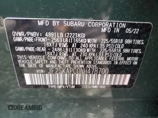 2022 Subaru Forester Limited с VIN JF2SKAPC0NH478700, выставлен на аукционе Copart как лот 58616305 с пробегом 26 392 миль миль и Списание • Salvage title. История ставок и продаж доступна на DreamBid. Изображение 13.