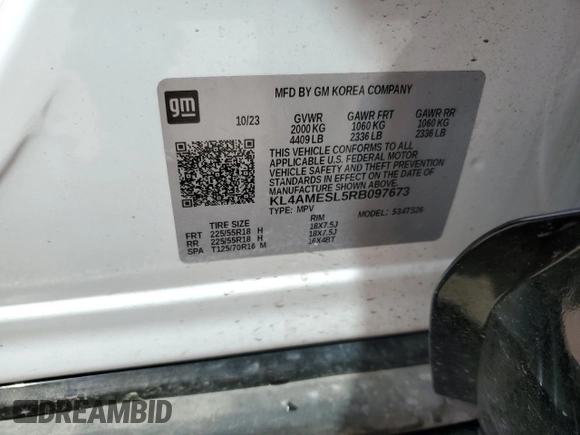 2024 Buick Encore GX Sport Touring с VIN KL4AMESL5RB097673, выставлен на аукционе Copart как лот 54846895 с пробегом 24 731 миль миль и Списание • Salvage title. История ставок и продаж доступна на DreamBid. Изображение 13.