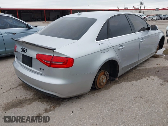 2013 Audi A4 Premium with VIN WAUAFAFL0DA158572, listed as a IAAI auction lot 41956783 with 119,166 mi miles. Bid and sale history available at carsss.com. Image 4.