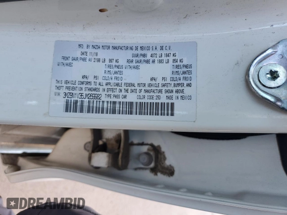 2018 Mazda 3 Touring with VIN 3MZBN1V35JM269982, listed as a Copart auction lot 54060365 with 61,471 mi miles and Salvage Title. Bid and sale history available at carsss.com. Image 13.