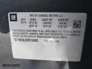 2014 Chevrolet Malibu LS with VIN 1G11B5SL5EF218483, listed as a IAAI auction lot 41993816 with 128,576 mi miles. Bid and sale history available at carsss.com. Image 9.