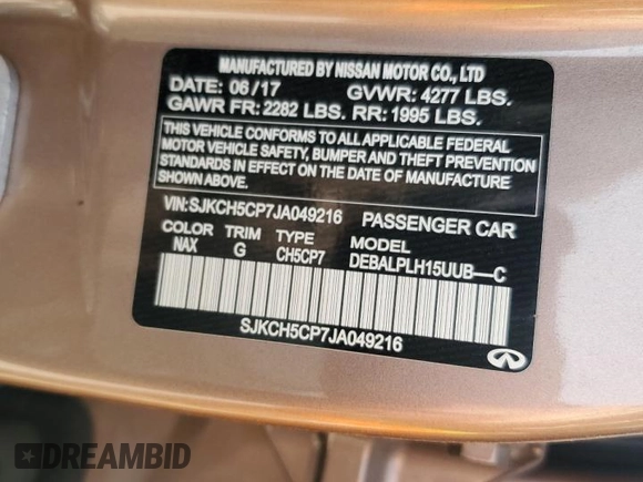 2018 Infiniti QX30 Premium with VIN SJKCH5CP7JA049216, listed as a Copart auction lot 44068845 with Not provided miles and Salvage title. Bid and sale history available at DreamBid. Image 12.