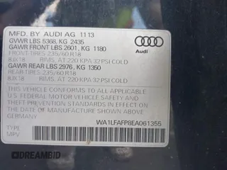 2014 Audi Q5 Premium Plus with VIN WA1LFAFP8EA061355, listed as a IAAI auction lot 42790298 with 210,382 mi miles and . Bid and sale history available at DreamBid. Image 9.
