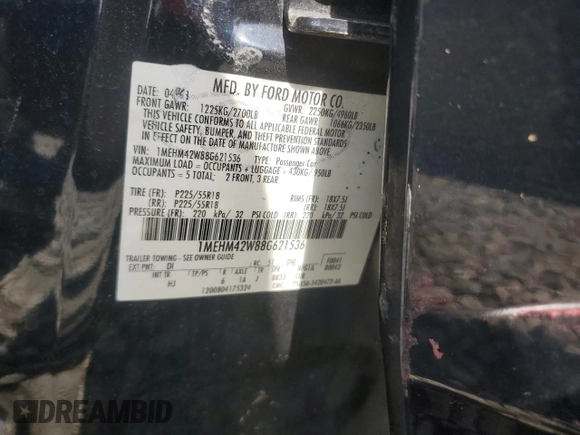2008 Mercury Sable Premier z VIN 1MEHM42W88G621536, wystawiony jako Copart lot #57118315 z przebiegiem 98 961 mil mil oraz Szkoda całkowita • Salvage title. Historia ofert i sprzedaży dostępna na DreamBid. Obrazek 12.