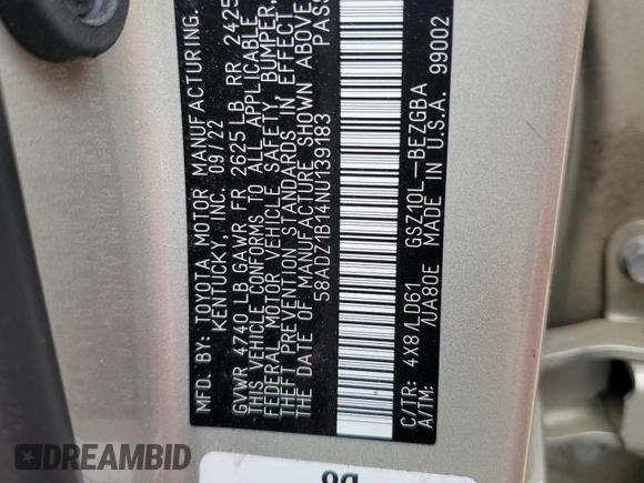 2022 Lexus ES 350 z VIN 58ADZ1B14NU139183, wystawiony jako Copart lot #54049715 z przebiegiem 36 772 mil mil oraz Szkody całkowita. Historia ofert i sprzedaży dostępna na DreamBid. Obrazek 12.