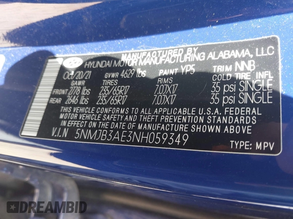 2022 Hyundai Tucson SEL with VIN 5NMJB3AE3NH059349, listed as a IAAI auction lot 42330576 with 27,010 mi miles and . Bid and sale history available at DreamBid. Image 9.