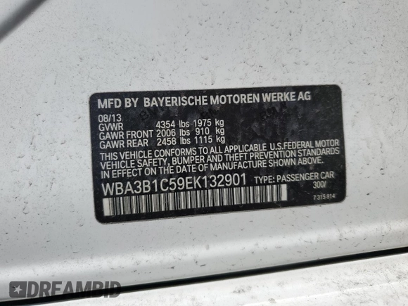 2014 BMW 3 Series 320i with VIN WBA3B1C59EK132901, listed as a Copart auction lot 50407035 with 91,615 mi miles and Salvage Title. Bid and sale history available at carsss.com. Image 12.