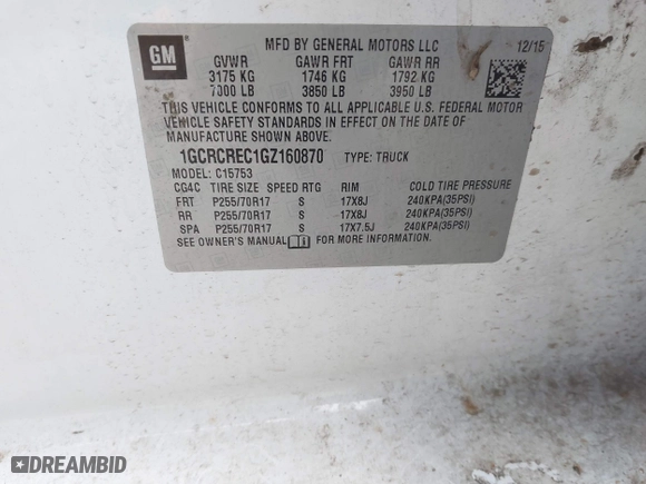 2016 Chevrolet Silverado 1500 LT with VIN 1GCRCREC1GZ160870, listed as a IAAI auction lot 41371964 with 1 mi miles. Bid and sale history available at carsss.com. Image 9.
