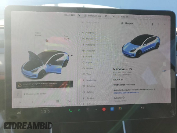 2020 Tesla Model 3 Long Range z VIN 5YJ3E1EB4LF650258, wystawiony jako Copart lot #49267215 z przebiegiem 128 825 mil mil oraz Szkoda całkowita • Salvage title. Historia ofert i sprzedaży dostępna na DreamBid. Obrazek 9.