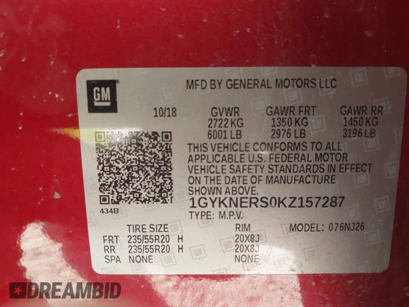2019 Cadillac XT5 Premium Luxury FWD z VIN 1GYKNERS0KZ157287, wystawiony jako IAAI lot #41106524 z przebiegiem 131 464 mil mil oraz . Historia ofert i sprzedaży dostępna na DreamBid. Obrazek 9.