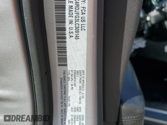 2020 Dodge Durango Pursuit with VIN 1C4RDJFG3LC309146, listed as a Copart auction lot 53483675 with 71,289 mi miles and Salvage title. Bid and sale history available at DreamBid. Image 13.