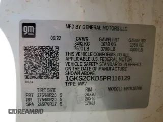 2023 GMC Yukon AT4 with VIN 1GKS2CKD5PR116129, listed as a Copart auction lot 77092244 with 47,442 mi miles and Salvage Title. Bid and sale history available at carsss.com. Image 16.
