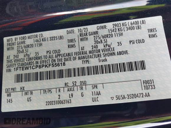 2023 Ford F-150 XL с VIN 1FTEW1CP8PKF55618, выставлен на аукционе IAAI как лот 41578122 с пробегом 25 044 миль миль и . История ставок и продаж доступна на DreamBid. Изображение 9.