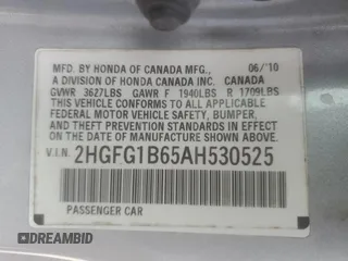 2010 Honda Civic Cpe LX with VIN 2HGFG1B65AH530525, listed as a Copart auction lot 53235325 with 156,429 mi miles and Salvage Title. Bid and sale history available at carsss.com. Image 14.