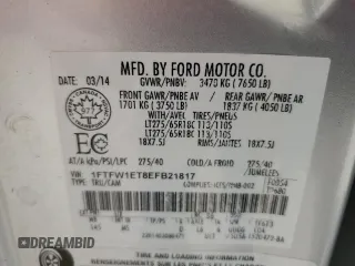 2014 Ford F-150 XL with VIN 1FTFW1ET8EFB21817, listed as a Copart auction lot 45047535 with 291,267 mi miles and Salvage Title. Bid and sale history available at carsss.com. Image 15.