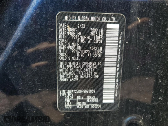 2023 Nissan Armada SL z VIN JN8AY2BD6P9693059, wystawiony jako Copart lot #57440335 z przebiegiem 60 956 mil mil oraz Czysty tytuł • Clean title. Historia ofert i sprzedaży dostępna na DreamBid. Obrazek 13.