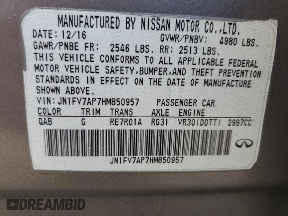2017 Infiniti Q50 Red Sport 400 z VIN JN1FV7AP7HM850957, wystawiony jako Copart lot #46323425 z przebiegiem 98 204 mil mil oraz Szkoda całkowita • Salvage title. Historia ofert i sprzedaży dostępna na DreamBid. Obrazek 12.