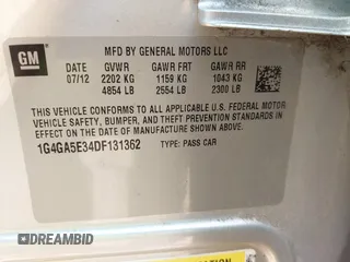 2013 Buick LaCrosse with VIN 1G4GA5E34DF131362, listed as a IAAI auction lot 42427493 with 187,099 mi miles and . Bid and sale history available at DreamBid. Image 9.