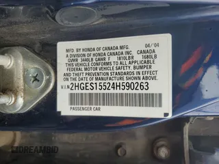 2004 Honda Civic LX with VIN 2HGES15524H590263, listed as a Copart auction lot 49978515 with 0 mi miles and Salvage Title. Bid and sale history available at carsss.com. Image 12.