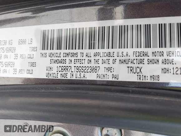 2016 Ram 1500 Lone Star z VIN 1C6RR7LT9GS223087, wystawiony jako IAAI lot #41869097 z przebiegiem 123 612 mil mil oraz . Historia ofert i sprzedaży dostępna na DreamBid. Obrazek 9.