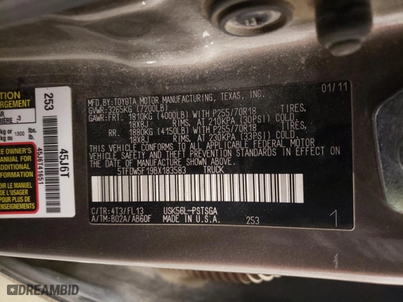 2011 Toyota Tundra 4WD Truck with VIN 5TFDW5F19BX183583, listed as a Copart auction lot 52362335 with 203,588 mi miles and Salvage Title. Bid and sale history available at carsss.com. Image 14.