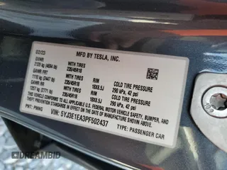 2023 Tesla Model 3 с VIN 5YJ3E1EA3PF502437, выставлен на аукционе Copart как лот 55431185 с пробегом 15 201 миль миль и Списание • Salvage title. История ставок и продаж доступна на DreamBid. Изображение 12.