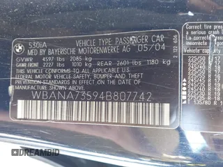 2004 BMW 5 Series 530i with VIN WBANA73594B807742, listed as a IAAI auction lot 42264183 with Not provided miles and . Bid and sale history available at DreamBid. Image 9.